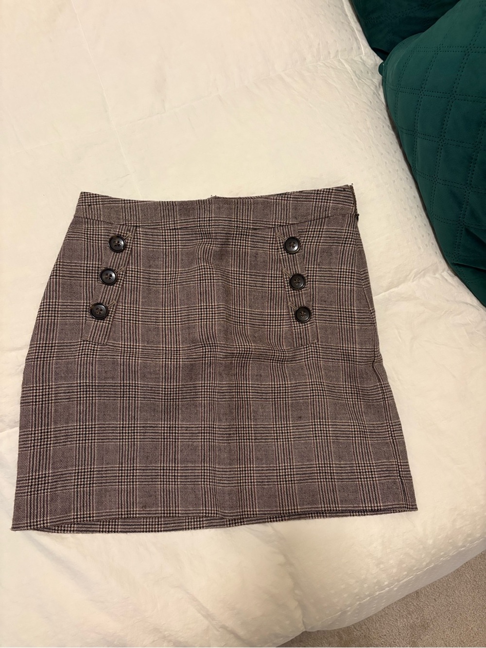 Banana Republic Plaid Mini Skirt with Button Detail - Brown/Black